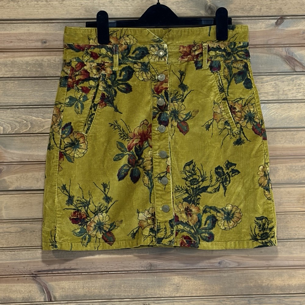 Anthropologie Pilcro Women’s Corduroy Mini Skirt Yellow/Green Floral Size 12