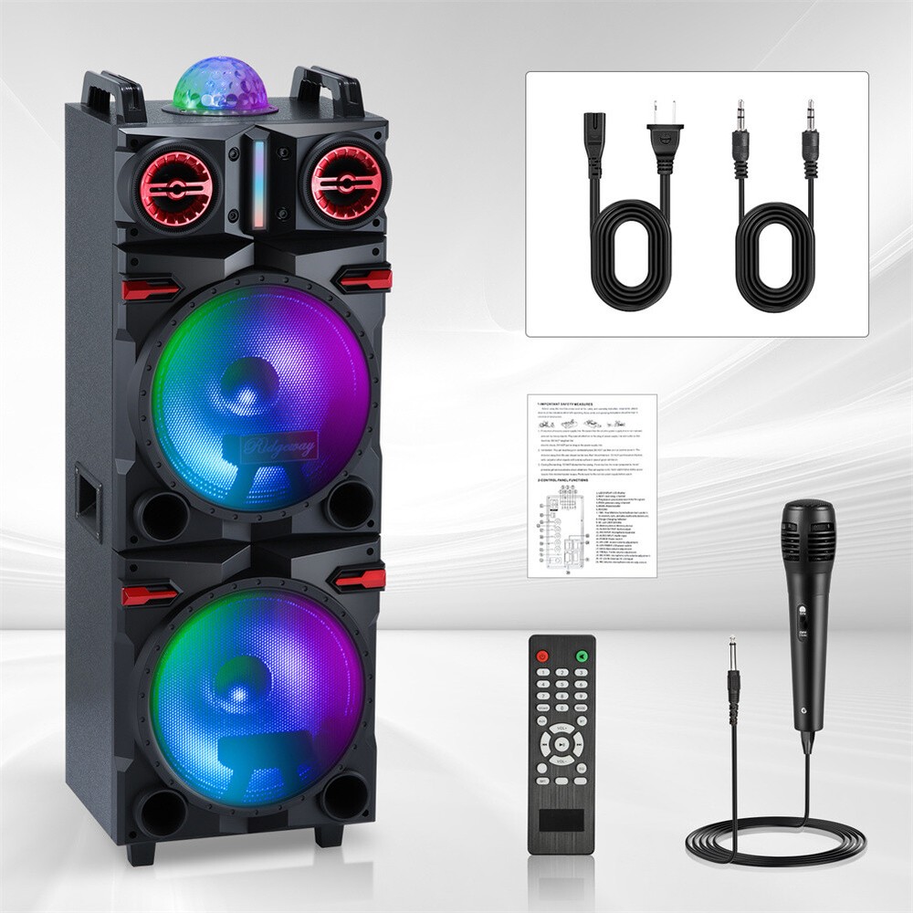9000W Bluetooth Party Speaker with Dual 10 Woofers FM Karaoke LED Lights Rechargeable AUX DJ