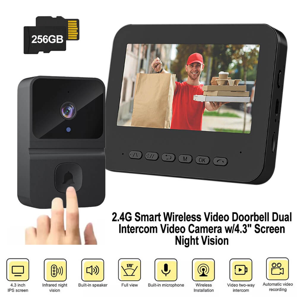 2.4G Smart Wireless Video Doorbell with 4.3 Inch Screen and Dual Intercom