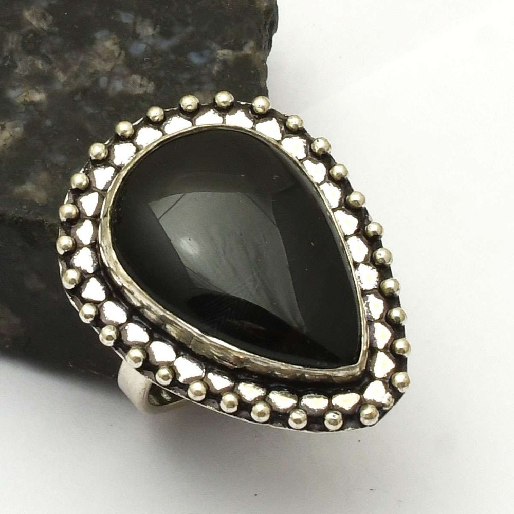 Black Onyx Gemstone Handmade Ring Jewelry Promise Day Gift US Size-9.5 AR 73755