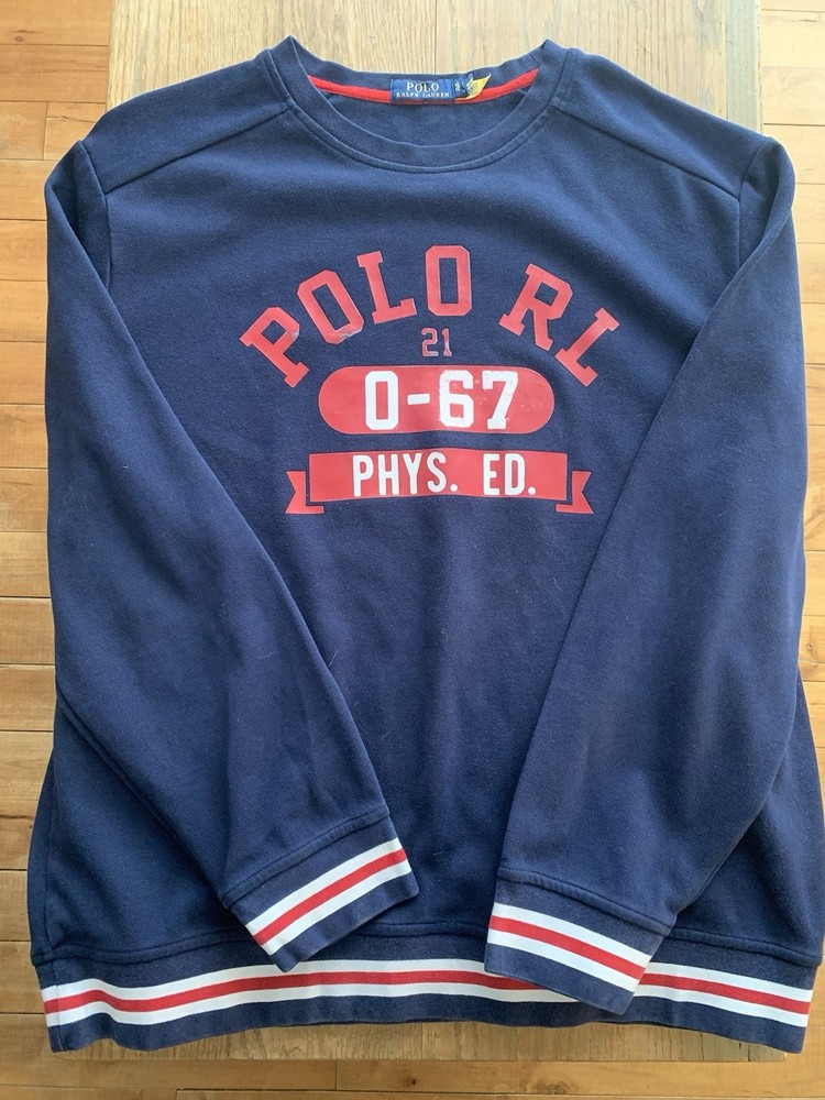 Polo Ralph Lauren Navy Retro Polo Phys Ed Sweatshirt Size XL Vintage Stripes