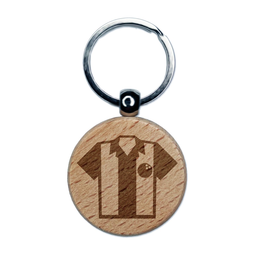 Retro Striped Bowling Shirt Engraved Wood Keychain Charm Tag