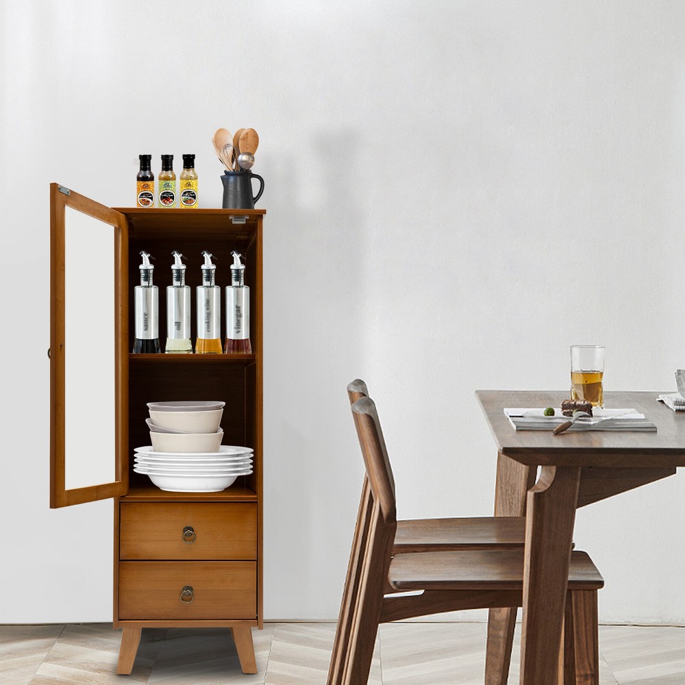 Bamboo Wooden Floor Cabinet for Kitchen Dining Room Storage Organizer