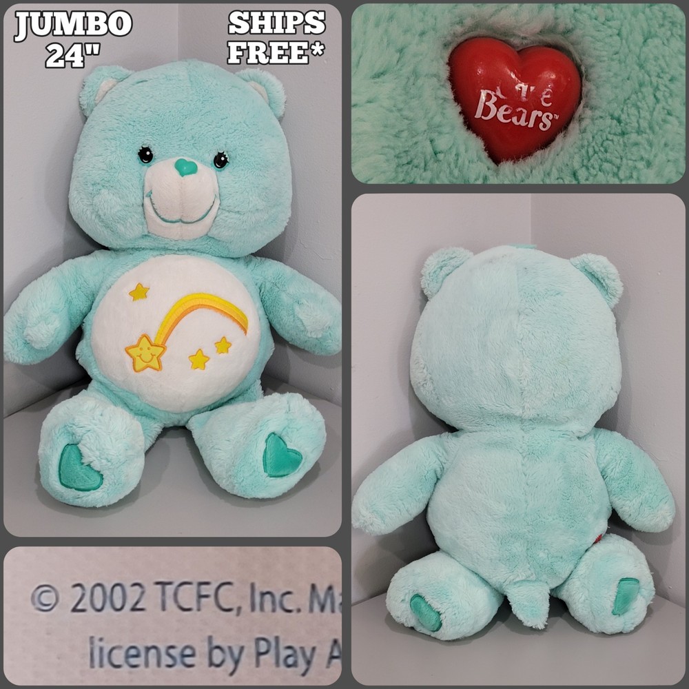 Jumbo 24 Inch 2002 Wish Bear Green Care Bear with Shooting Stars Pre-Owned VG Condition