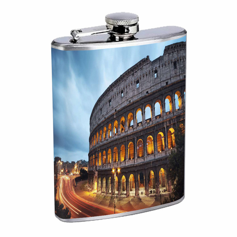 Rome Italy D1 Flask 8oz Stainless Steel Hip Drinking Whiskey
