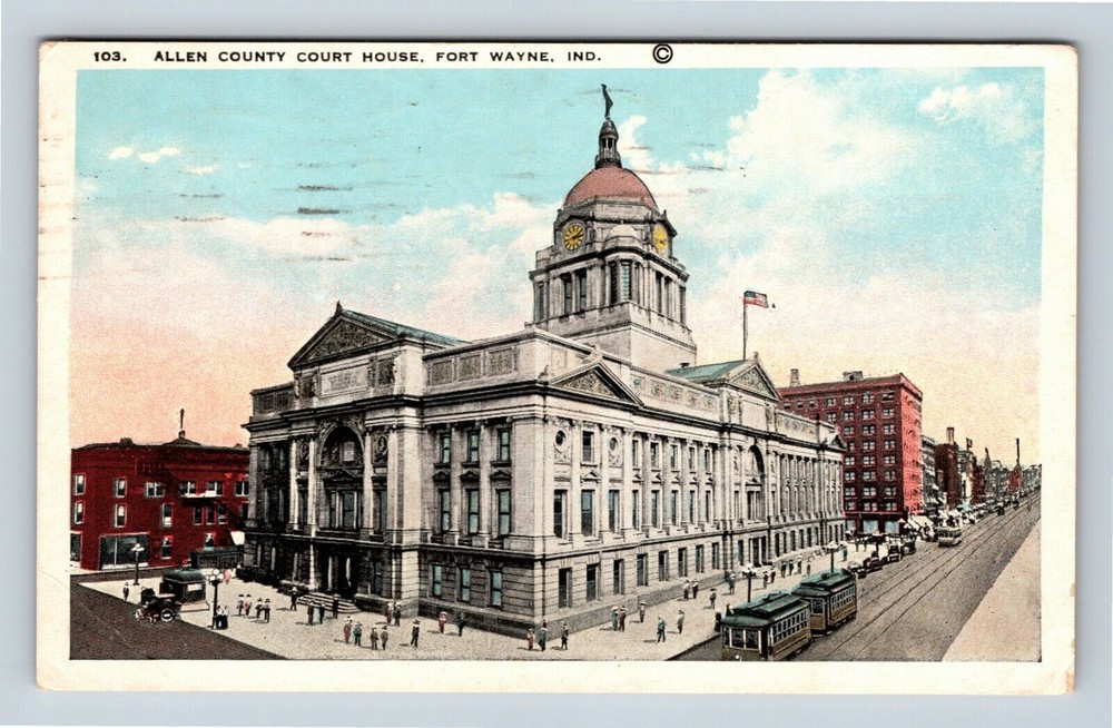 Fort Wayne IN, Allen County Court House, Indiana Vintage Postcard