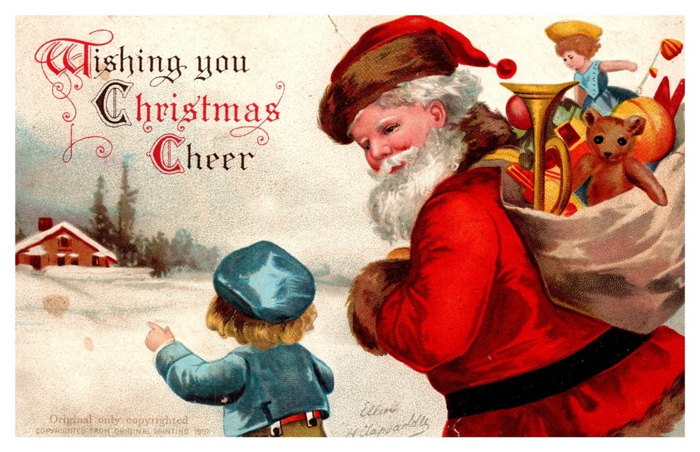 Santa Christmas Ellen Clapsaddle Bag Of Toys Little Boy C1907 Postcard AF24