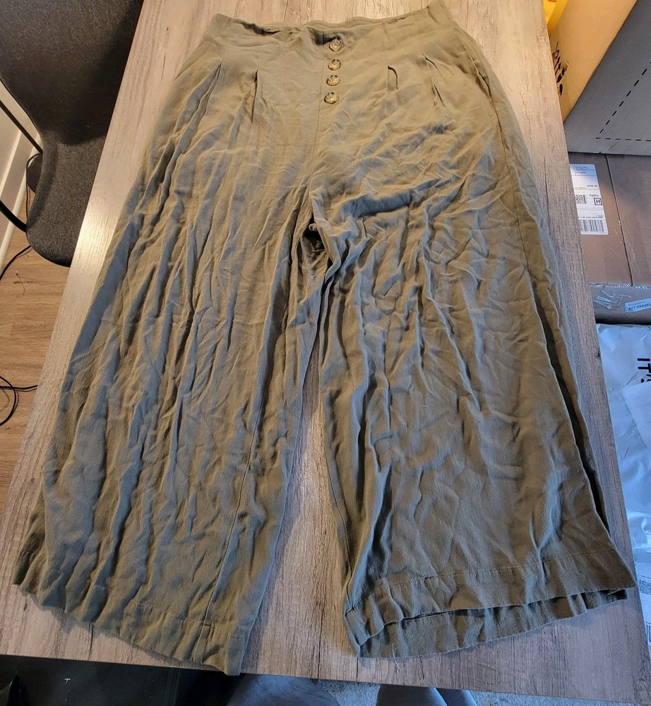 Peace Pearls Womens XL Olive Green Rayon Palazzo Pants