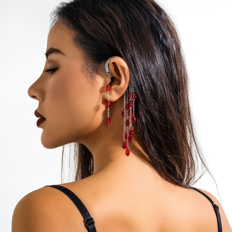 Gothic Blood Drop Tassel Ear Cuff Clip Halloween Accessory Earrings
