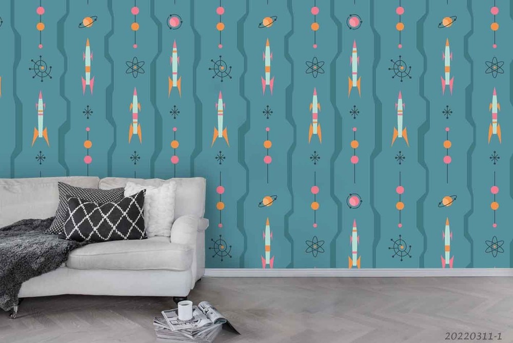 3D Space Rocket Planet Stars Pattern Wall Murals Wallpaper Murals Wall Sticker