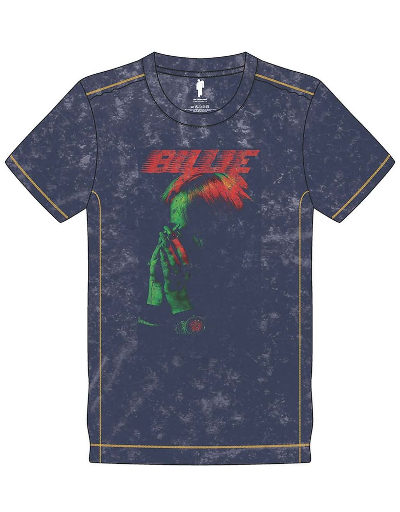 Billie Eilish T Shirt Hands Face Logo new Official Unisex Navy Blue Snow Wash