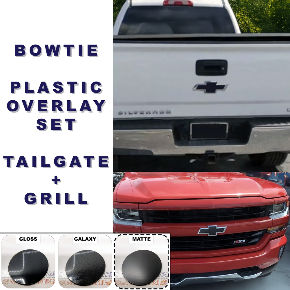 Matte Black BowTie Grill + Tailgate Plastic Overlay 14-18 Silverado NOT VINYL