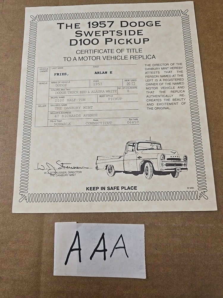Danbury Mint 1957 Dodge Sweptside D100 Pickup Precision Model
