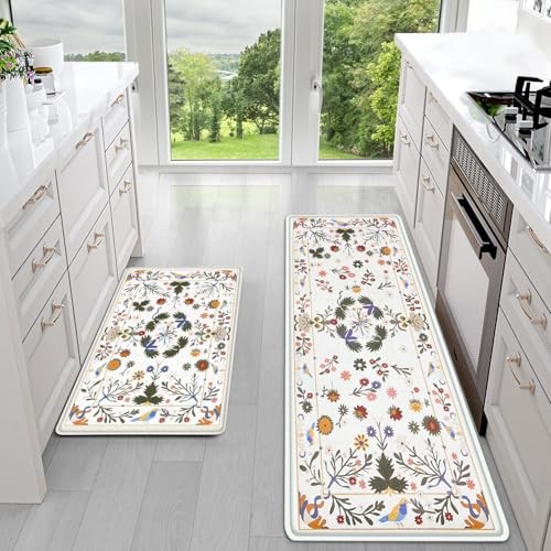 Anti-Fatigue Kitchen Floor Mats Set of 2, Soft Cushioned Non-White Rugs