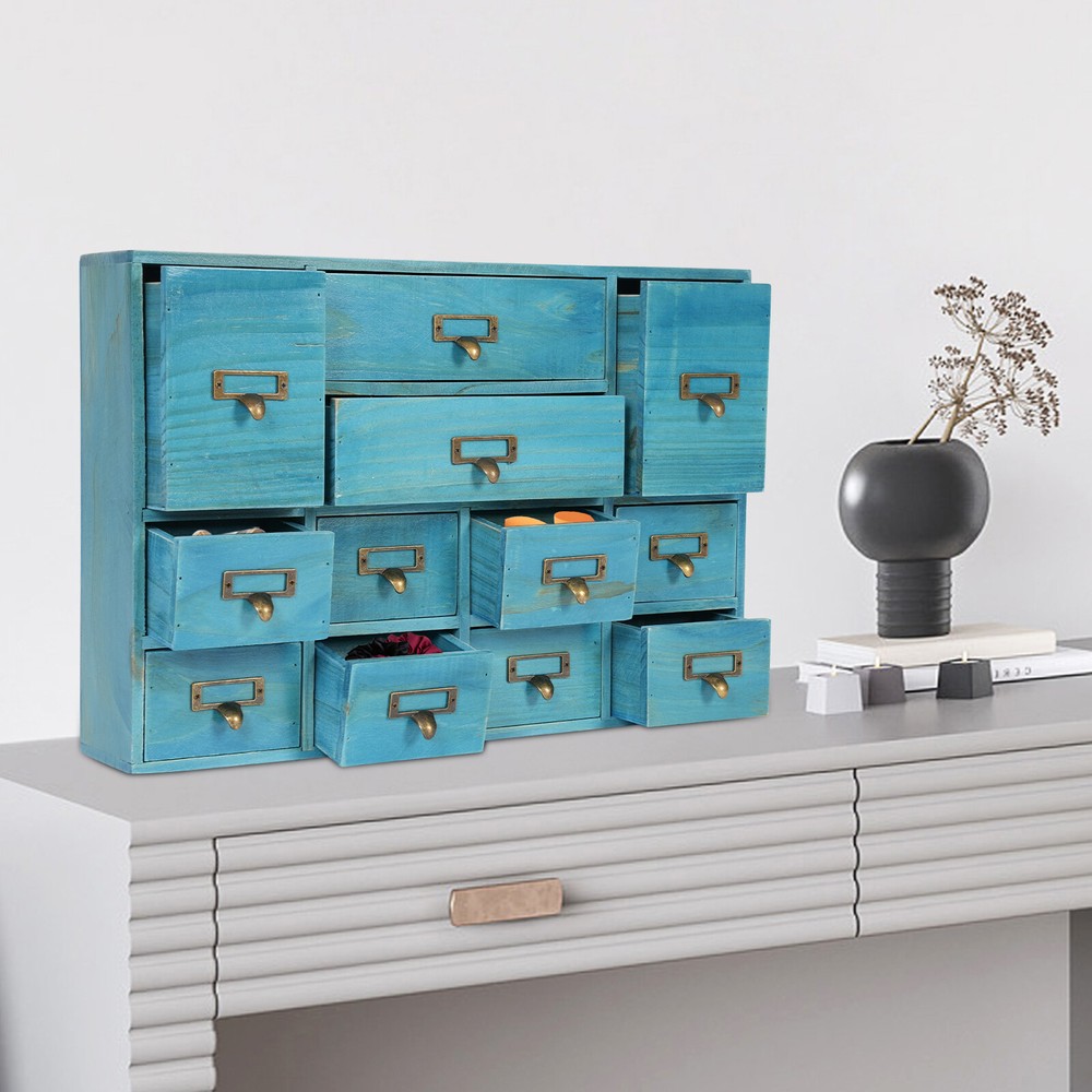 12-Drawer Wooden Desktop Organizer for Home Office & Cosmetics Storage