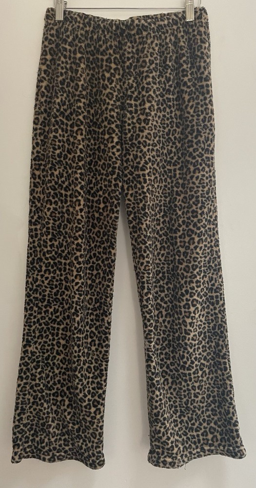 Women's Leopard Print 100% Polyester Elastic Waist Pull On PJ Pants Brown S 4-6