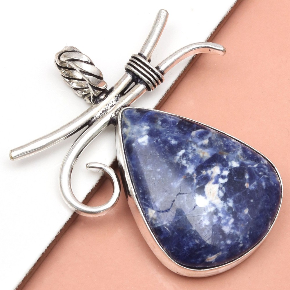 Sodalite Gemstone Handmade Silver Pendant Unisex Jewelry
