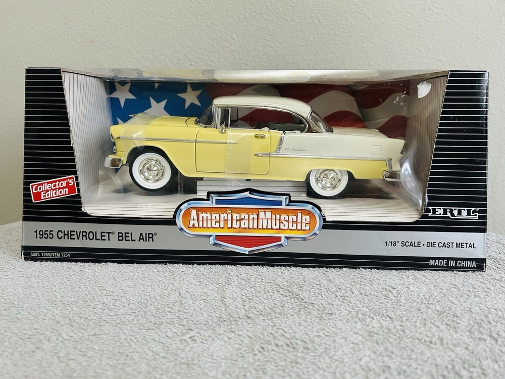 Ertl American Muscle 1955 Chevy Bel Air Hard Top Yellow Diecast 1:18 Scale