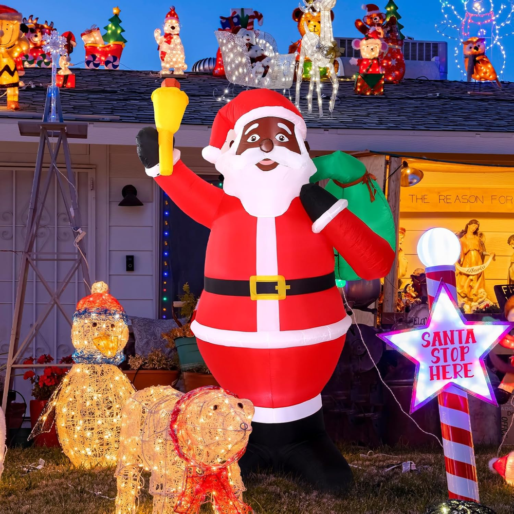 8 Ft Christmas Inflatable Black Santa Claus with Build in LED Light Christmas In