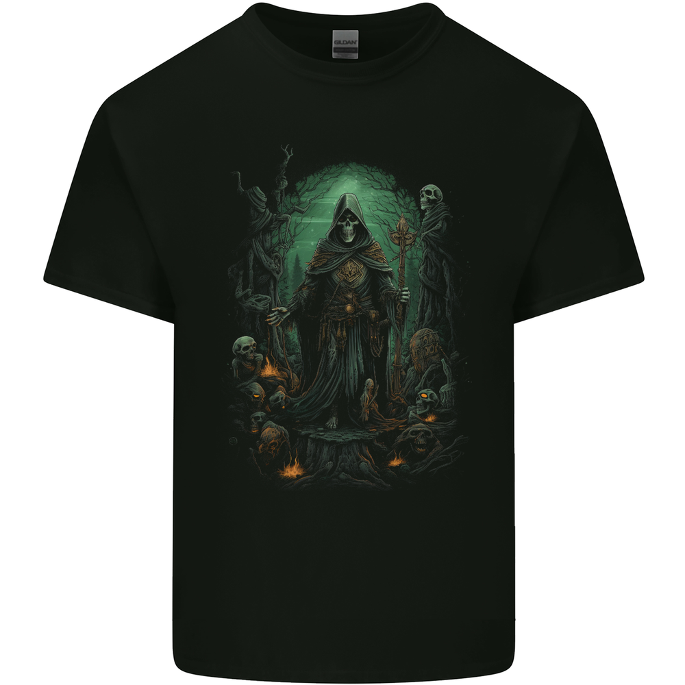 Grim Reaper Surrounded by Skulls Mens Cotton T-Shirt Tee Top