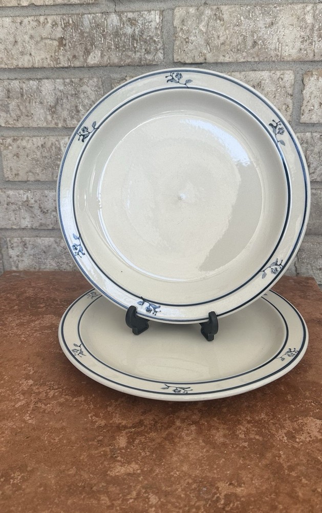 Scadia Blue By BRICK OVEN (2) Dinner Plates 10.5” Blue Flowers And Bands @1985