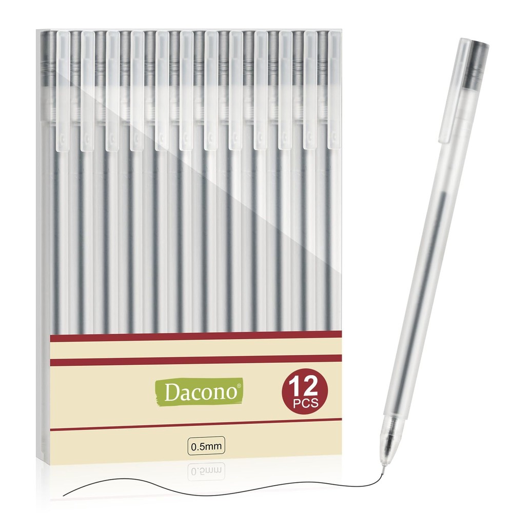 Dacono 12 PCS Black Gel Ink Pens - 0.5mm Extra Fine Point Ballpoint Pens, Ult...