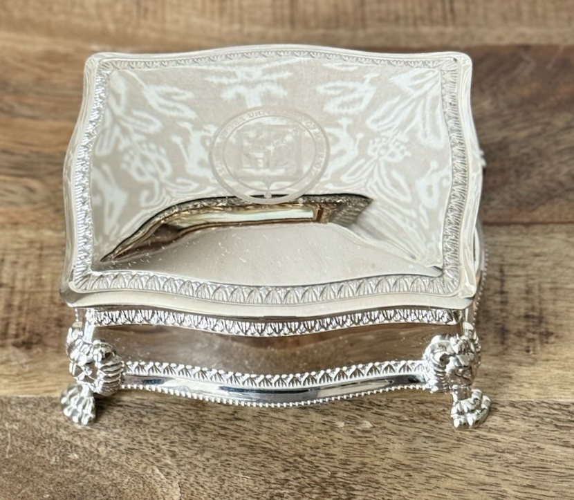 Silver Keepsake Box with U of Minnesota Seal Velvet Lined Footed Jewelry Chest  