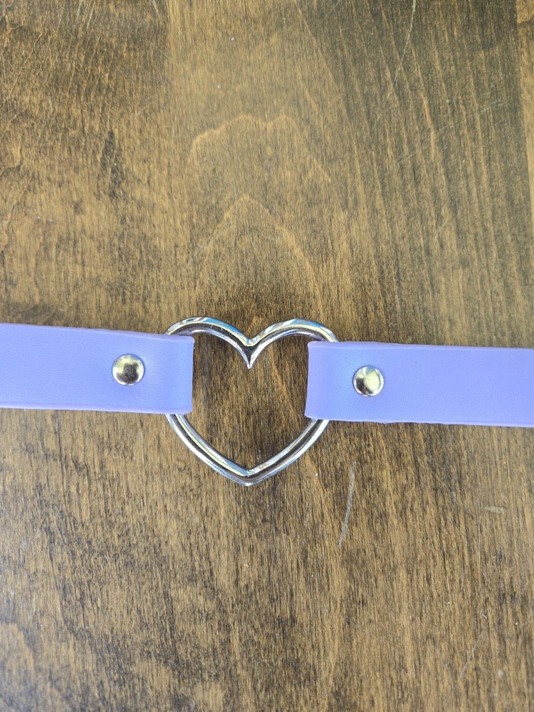 Lavender Purple Heart Leather Collar Adjustable Pastel Goth Punk Alternative Emo