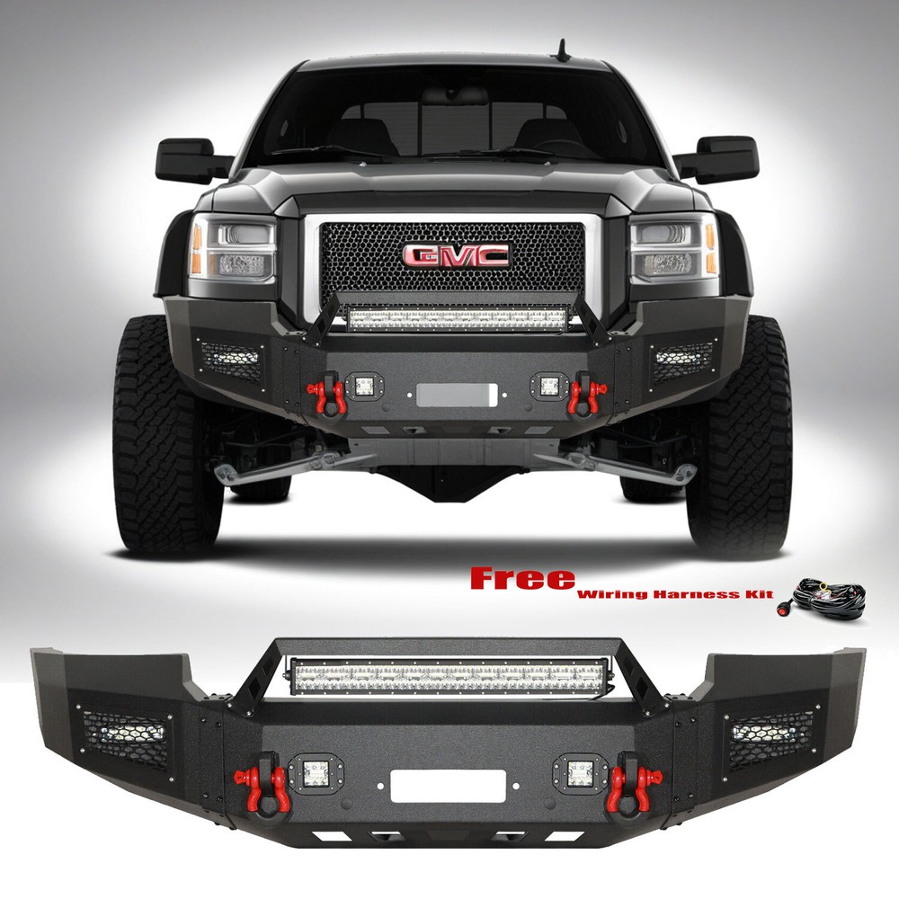 Black Steel Front Bumper Assembly W/LED Spotlights For GMC Sierra 1500 2007-2013