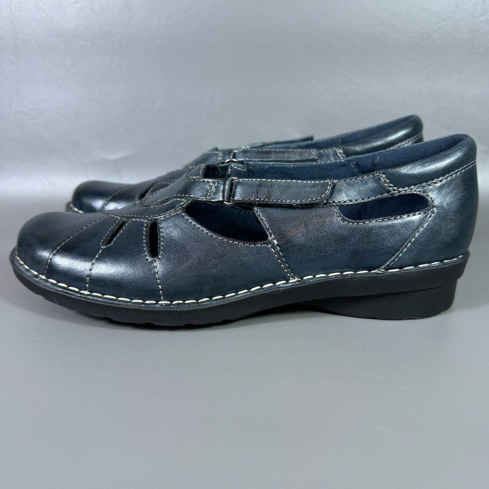 Clarks Womens Bendables Mary Jane Slip On Shoes Size 8M Blue Leather Adjustable Comfort