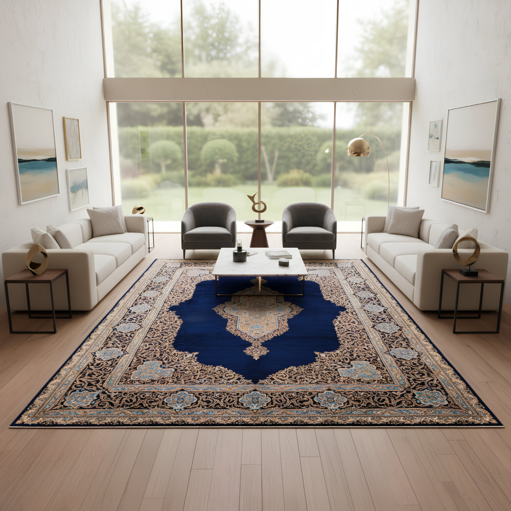 10x13 Kirman Navy Hand Knotted Rug: Antique Rug Turkish Vintage Large