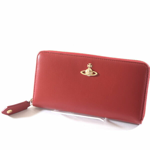 Vivienne Westwood Red Leather Round Zipper Long Wallet - Used, Good Condition