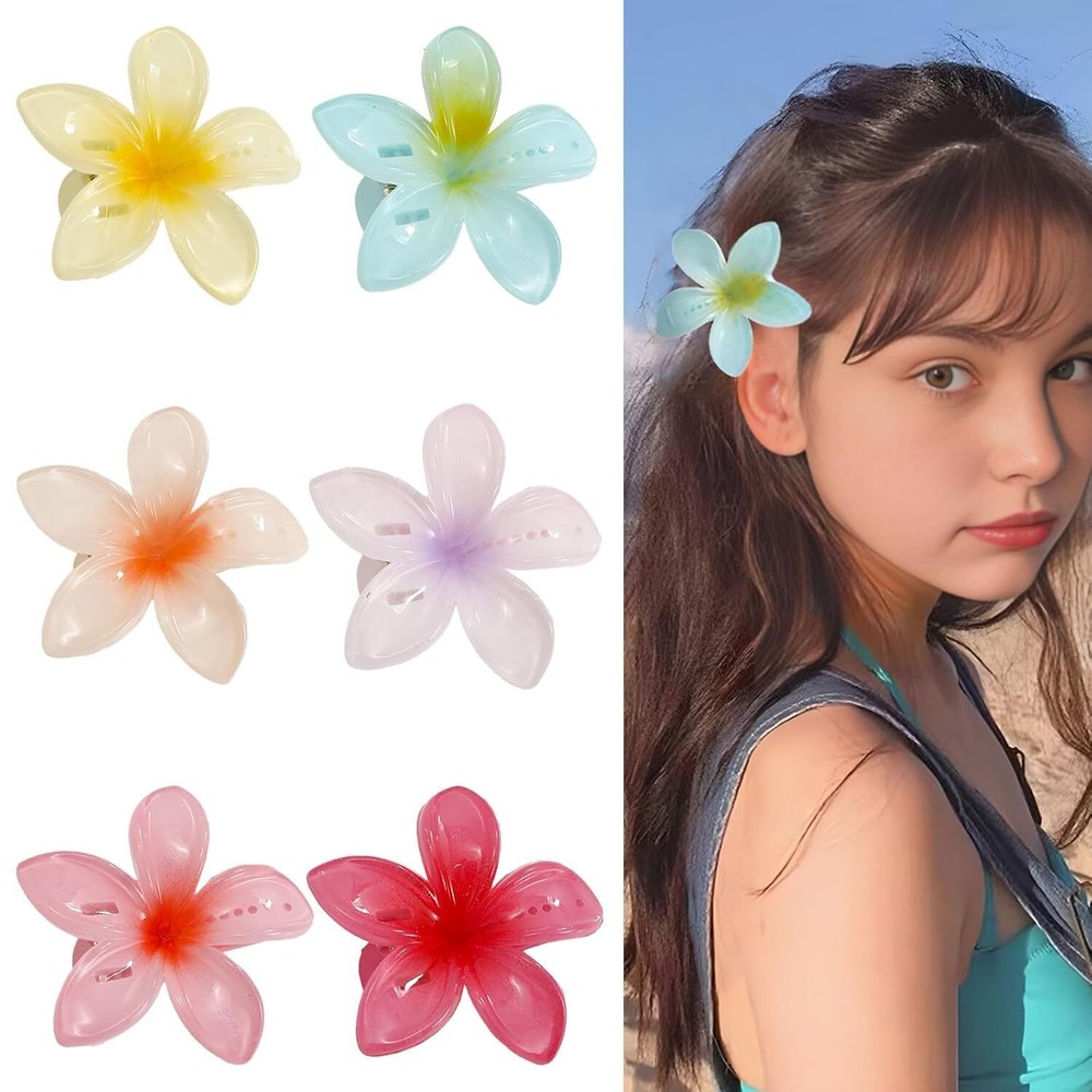 Hawaiian Plumeria Flower Hair Claw Clips for Women 6 Pack
