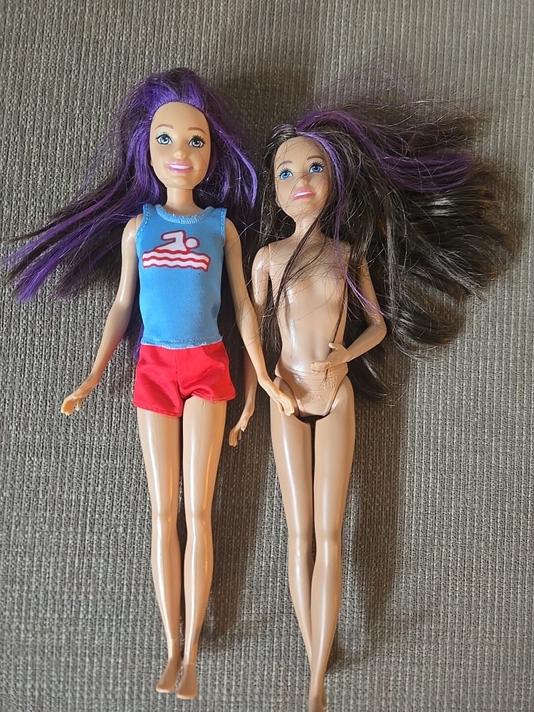 2 Lot Mattel Barbie Skipper dolls  Purple Streaks Body  Dressed