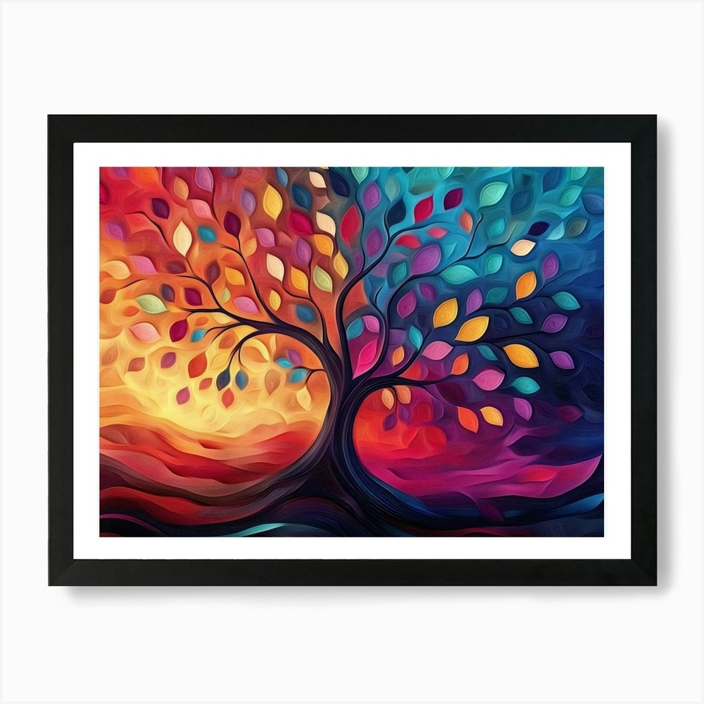 Vibrant Multicolor Tree Framed Wall Art Canvas Print