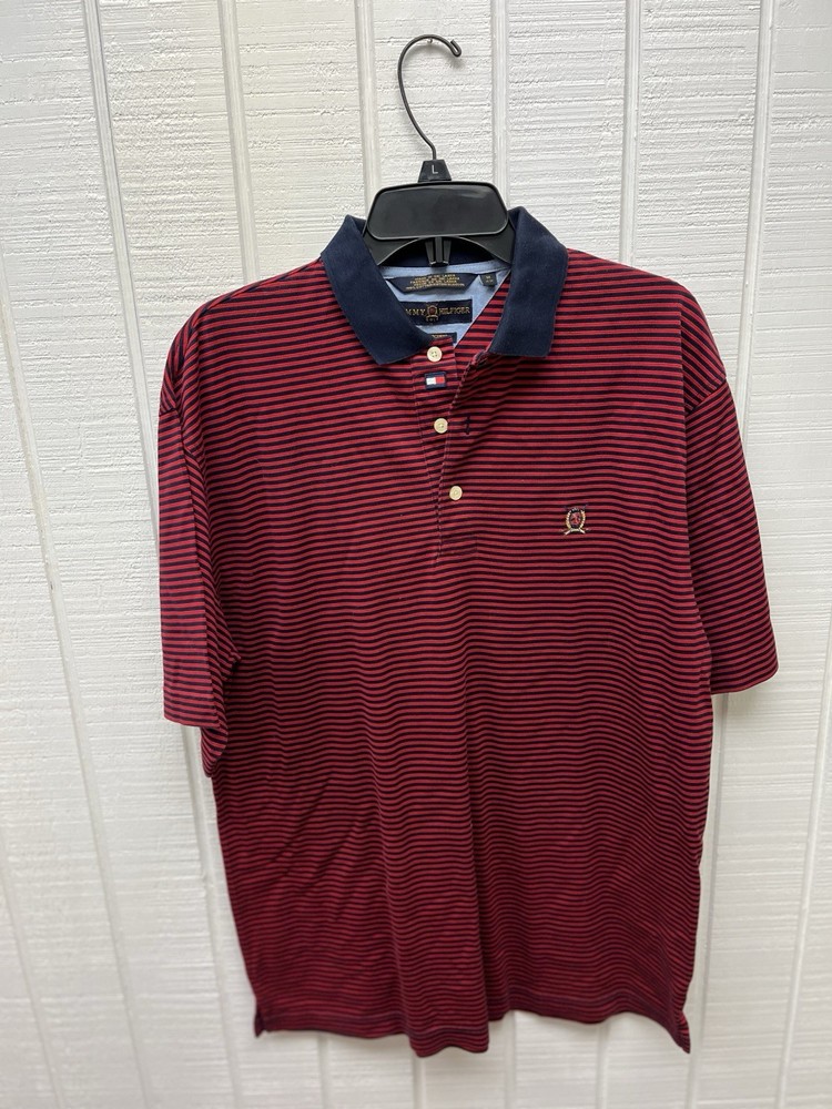 Vintage Tommy Hilfiger Golf Polo Navy Blue/Red Striped Men’s Medium Preppy