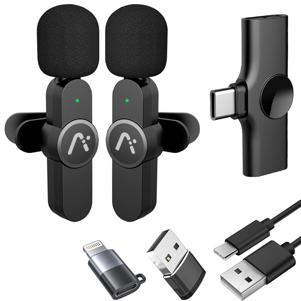 2-Pack Wireless Lavalier Mic for iPhone, Android & Laptop