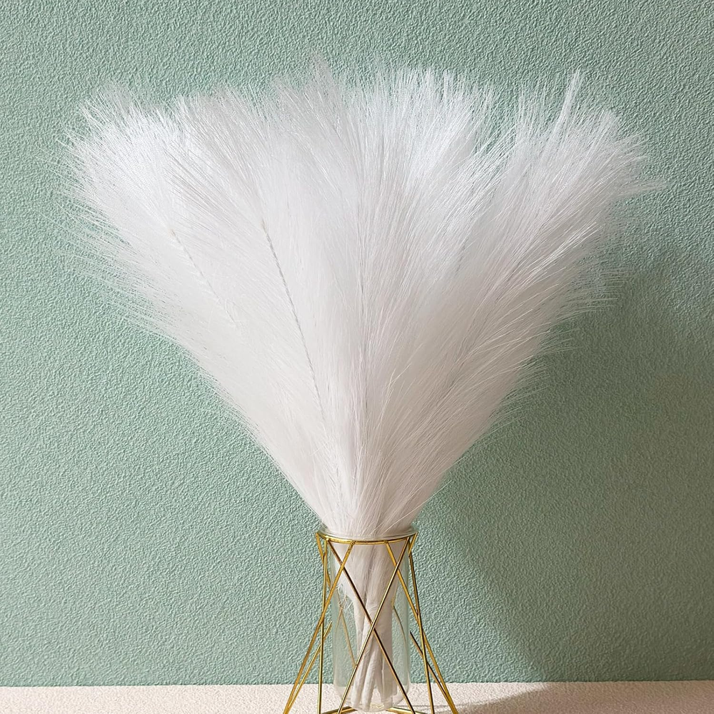 White Faux Pampas Grass Decor 18-Inch Short 6 Stems Dried Flowers for Christmas