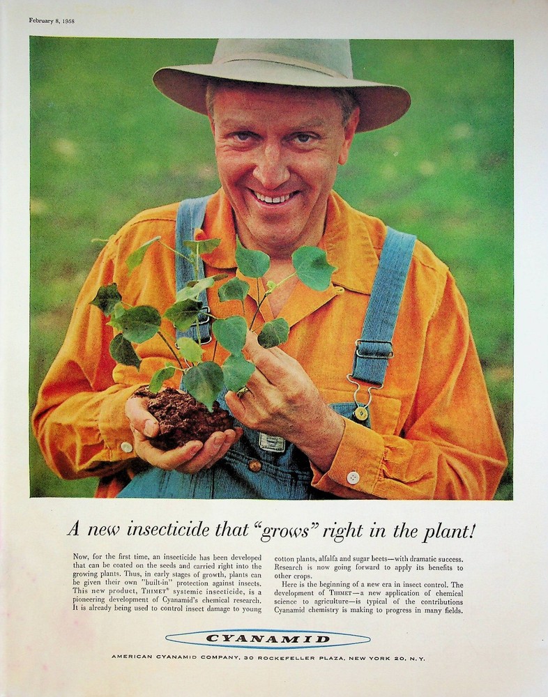 1958 Cyanamid New Insecticide Grows Right in the Plant Vintage 1950s Print Ad