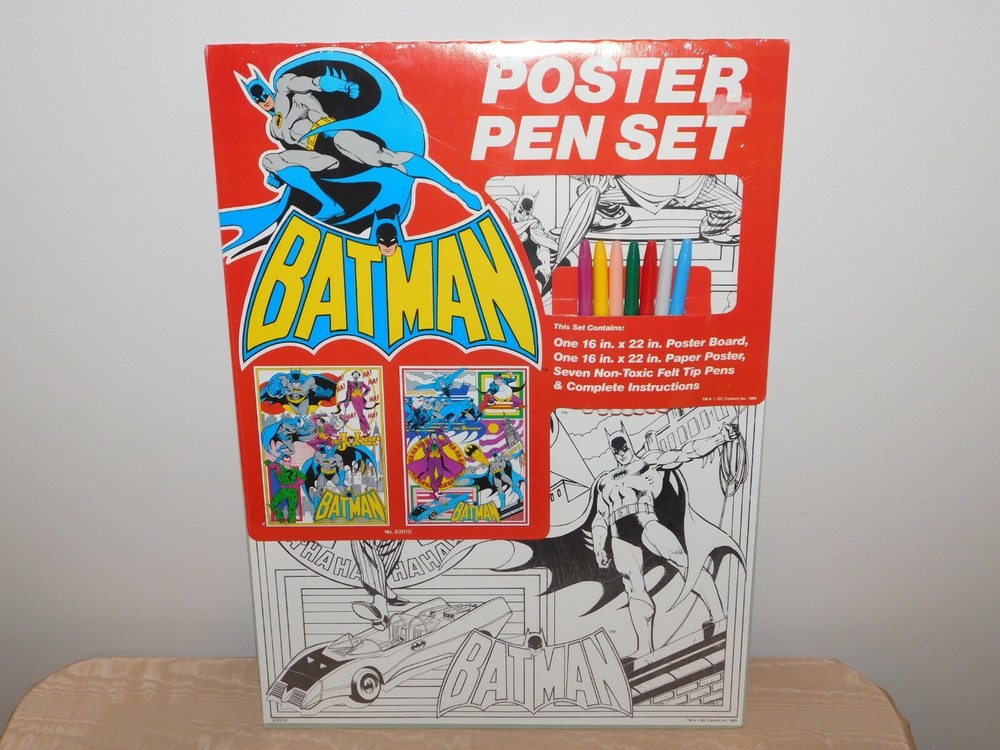 VINTAGE TOY 1989 BATMAN  POSTER PEN SET NEW OLD STOCK