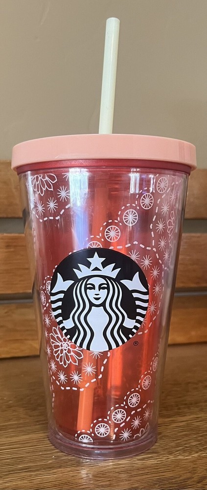 Starbucks 2018 Holiday Red Glitter Cold Cup Tumbler 16oz with Straw