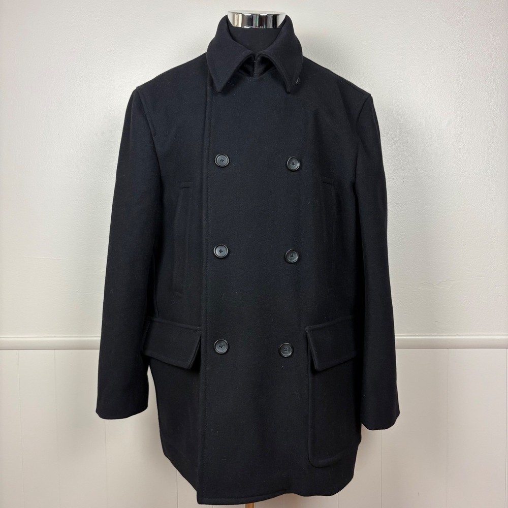Express Men's Wool Blend Pea Coat Sz XL Black Double Breasted Classic Old Money