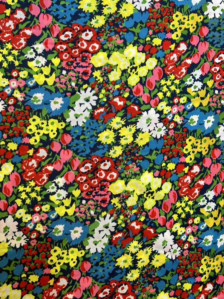 Vintage STRETCH Polyester Fabric Bold Floral  4+ Yds X 62”