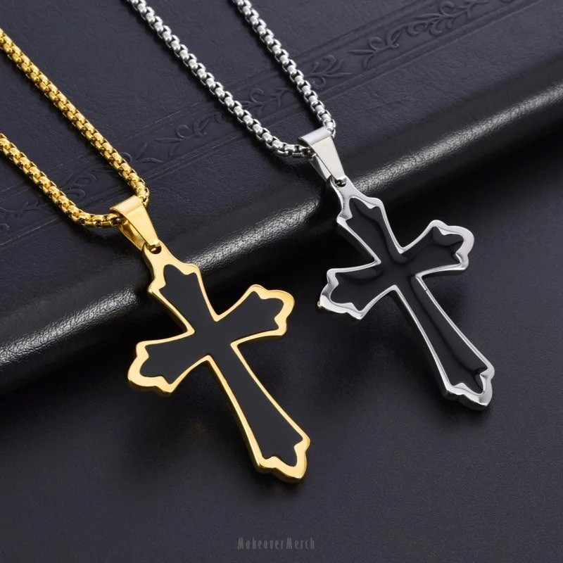 Stainless Steel Cross Pendant Necklace Men Women Religious Fashion Jewelry Gift