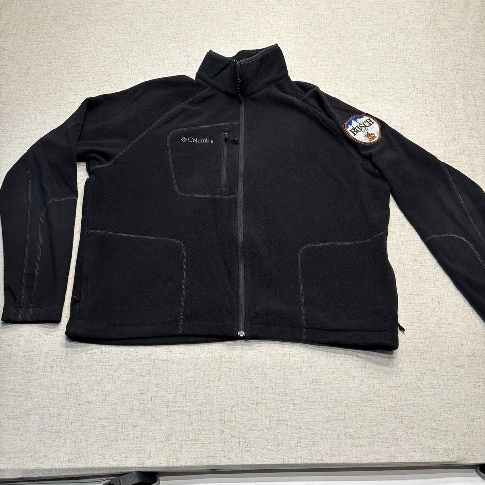 Columbia Full Zip Up Fleece Sweater Jacket Black Men's Size XL Busch Patch