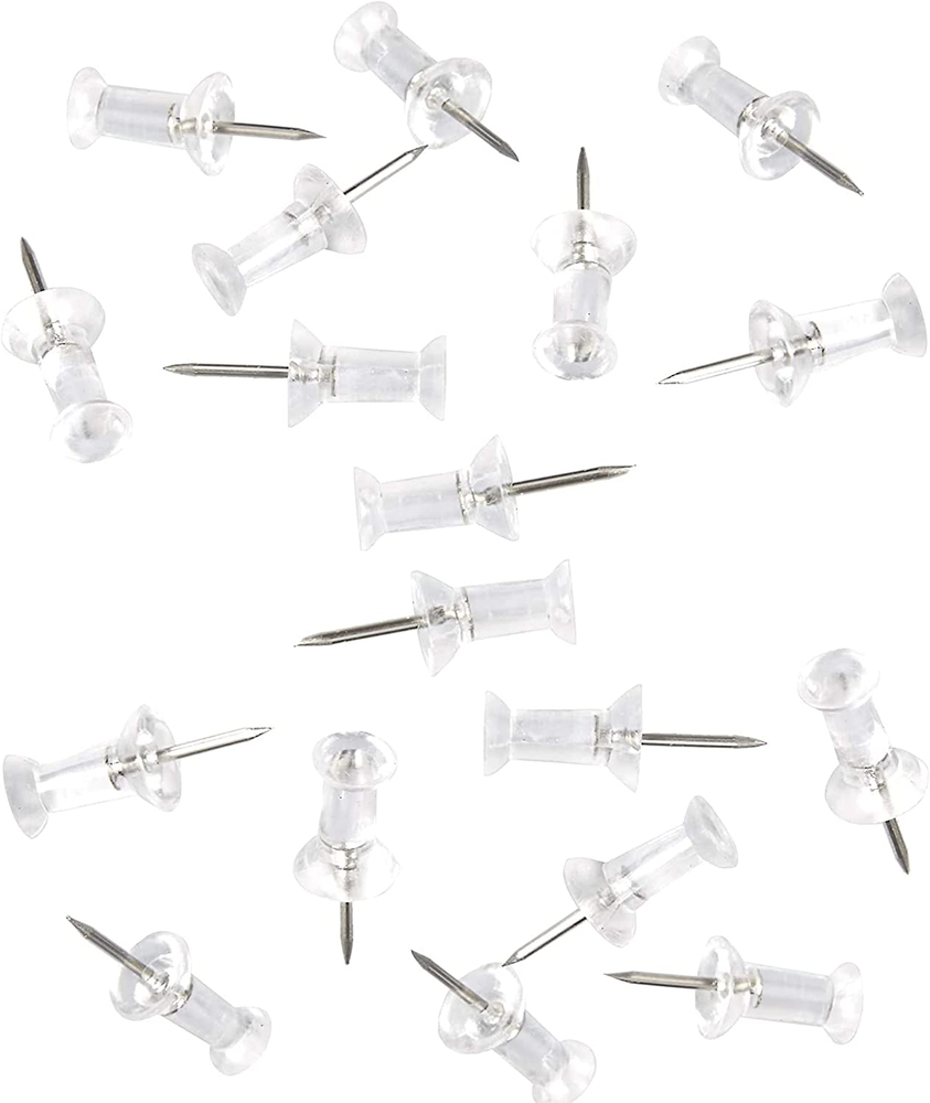 100-Pack Push Pins Tacks, Clear Plastic Head, Steel Point,Thumb Tacks for Wall C