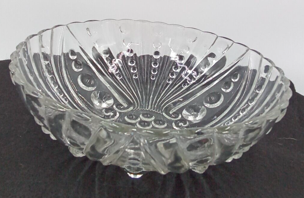 Anchor Hocking 6-inch Clear Bubble Glass Footed Serving Bowl Vintage Burple