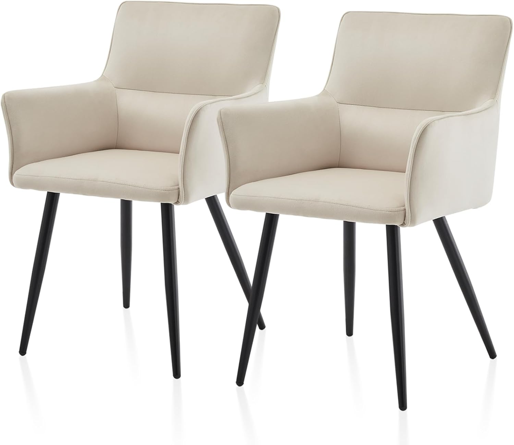 Velvet Upholstered Kitchen Dining Chairs Set of 2 with Arms for Leisure Comfort