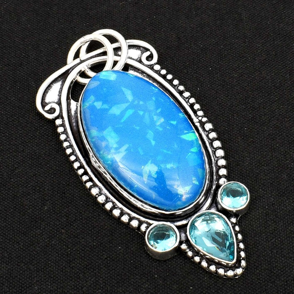 Triplet Opal  Blue Topaz Gemstone Handmade Pendant Jewelry Gift For Her AP-13819