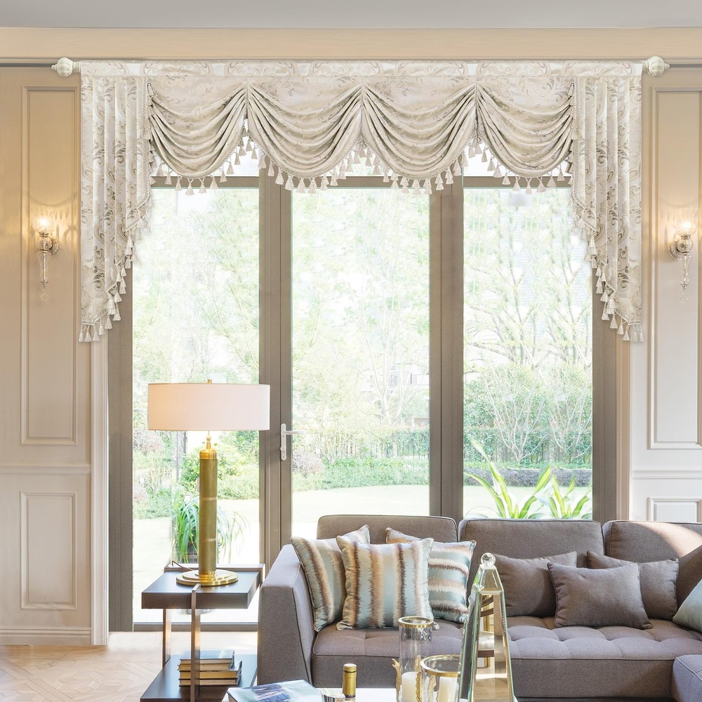 Luxury Waterfall Valances for Windows, Elegant Jacquard Thick Swag Curtains V...